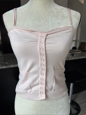 Soft Pink Button-Front Knit Cami